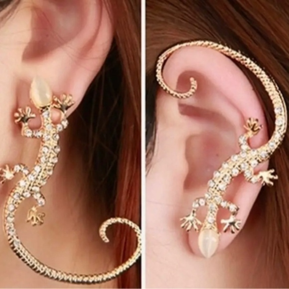 Unique gold Diamond Lizard Cuff Wrap Around cuff or Earring 925